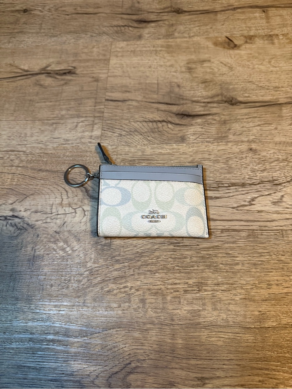 Coach Cream & Light Blue Signature Keyring Card Holder